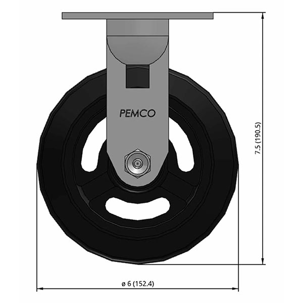 Side view drawing of caster with dimensions